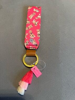 Simply Southern Pup Key Fob/Key Ring, darling tan pup on cloth/foam strap, new
